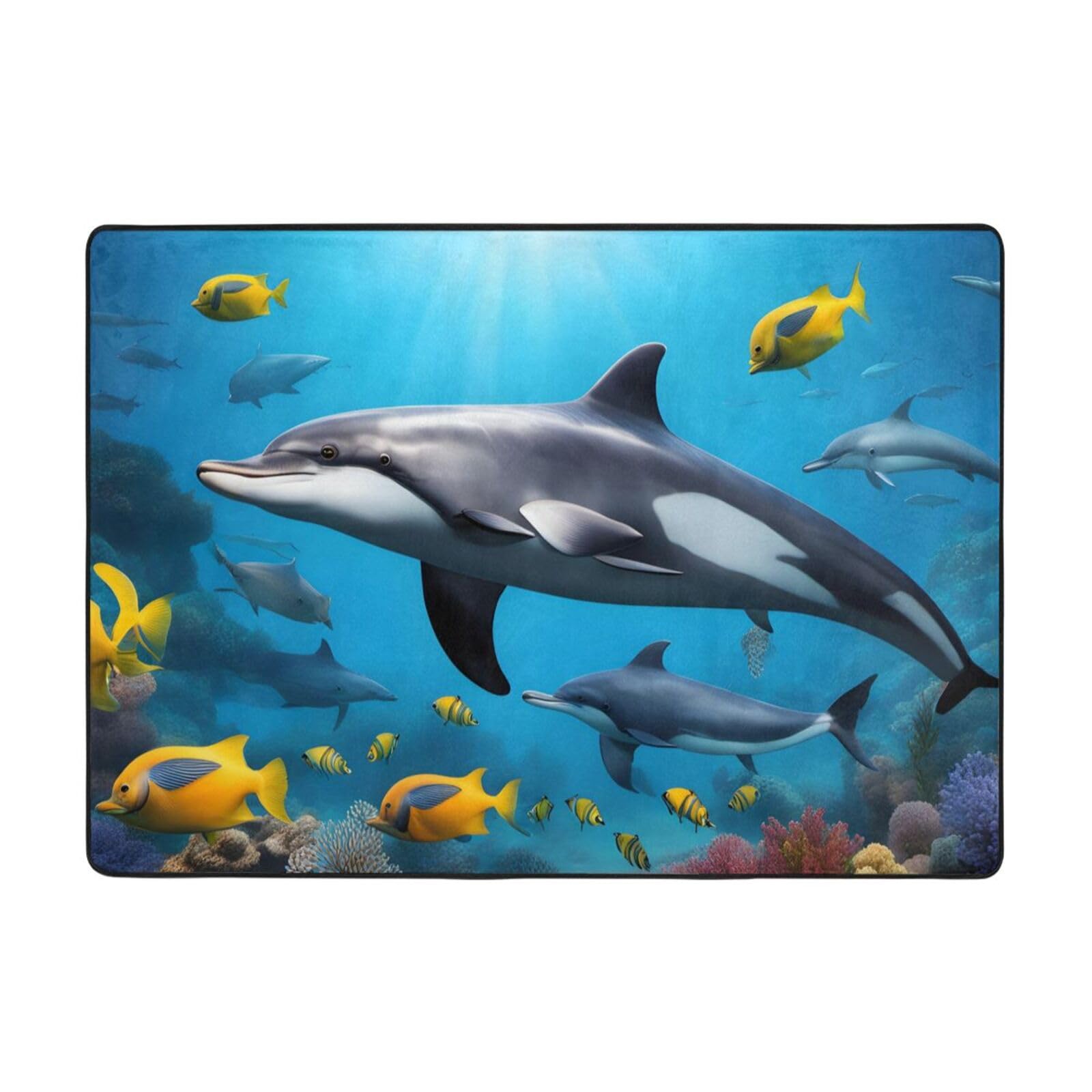Tapis de sol doux motif poisson dauphin grand tapis de salon 203x147
