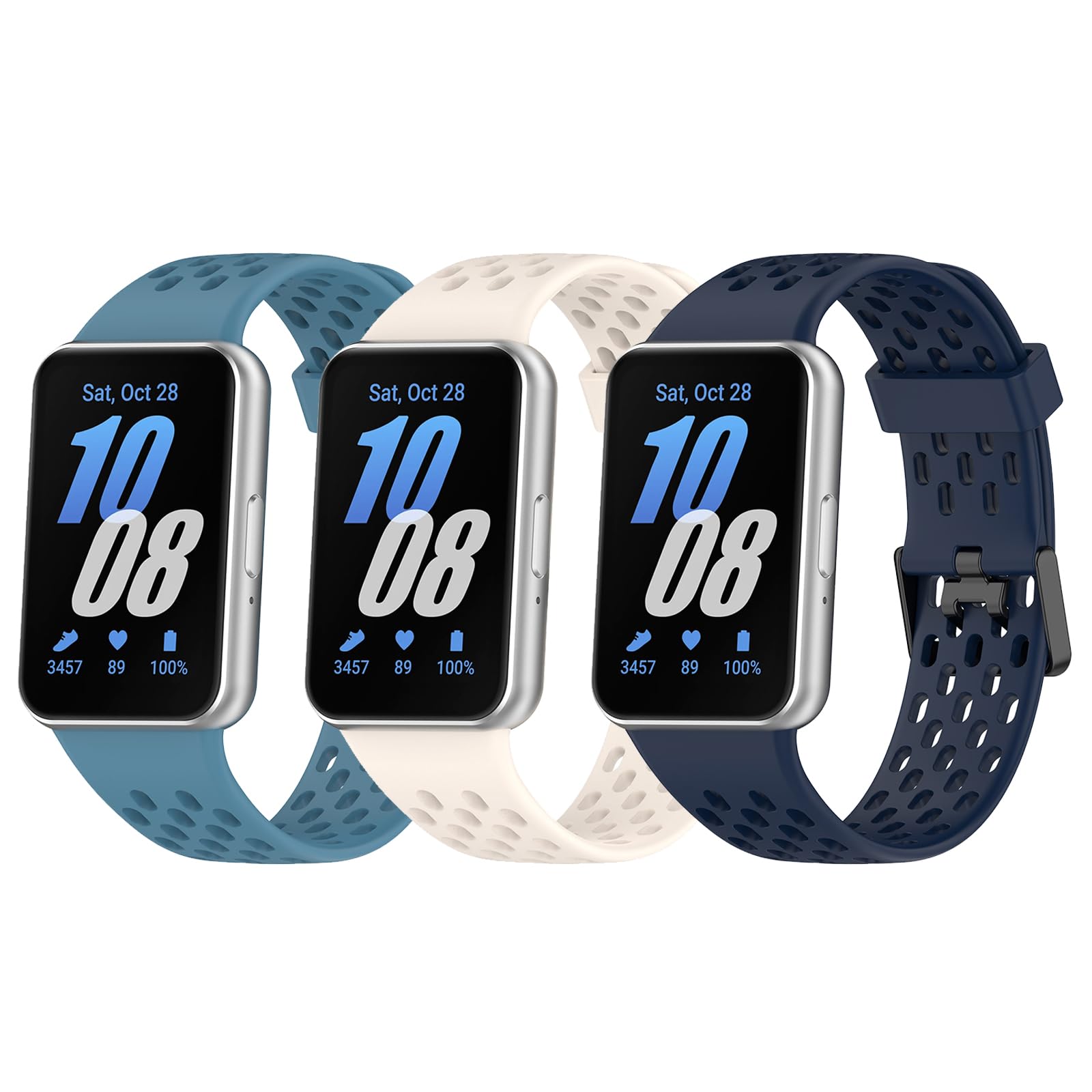 Gheper 3 Pack Watchbands Compatible with Samsung Galaxy Fit3[2024] SM-R390 Soft Silicone Breathable Sport Wristbands Replacement Bracelet Quick Release Straps