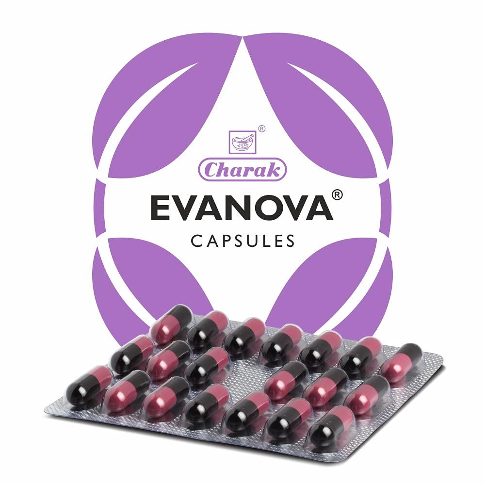 Charak Pharma Evanova Capsule for relief in menopausal complaints like hot flashes, night sweats & mood swings - 20 Capsules (Pack of 2)