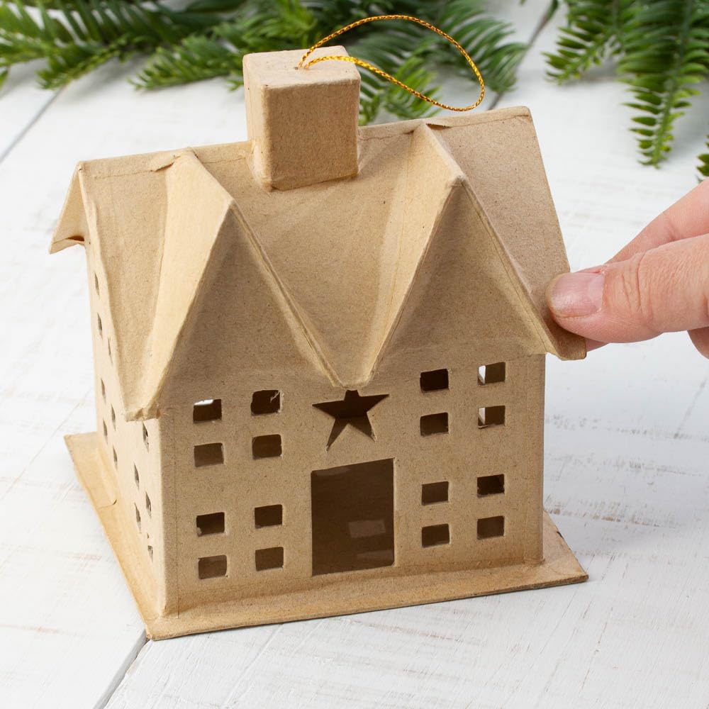 Factory Direct Craft Pack of 4 Paper Mache Primitive Saltbox House Ornaments - Cardboard Papier Mache DIY Gift Boxes Craft and Christmas Village Displays (Size: 5" H x 4-1/4" W)