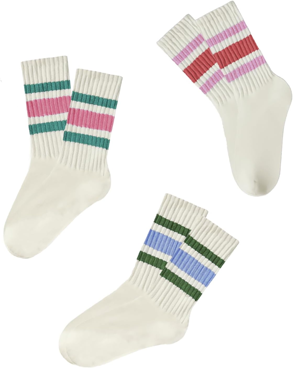 Women Striped Retro Novelty Socks Slouch Socks Athletic Calf Tube Cotton Socks