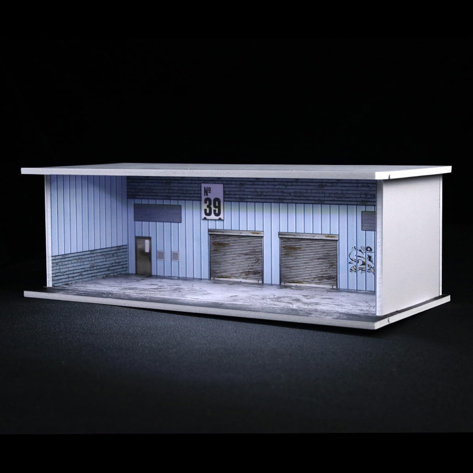 Vitrine modèle de voiture 1:64 avec éclairage LED et protection contre la poussière – PVC Diorama Parkgarage, Warehouse n° 39 Design – Empilable et connectable, rangement pour Hot Wheels, Matchbox