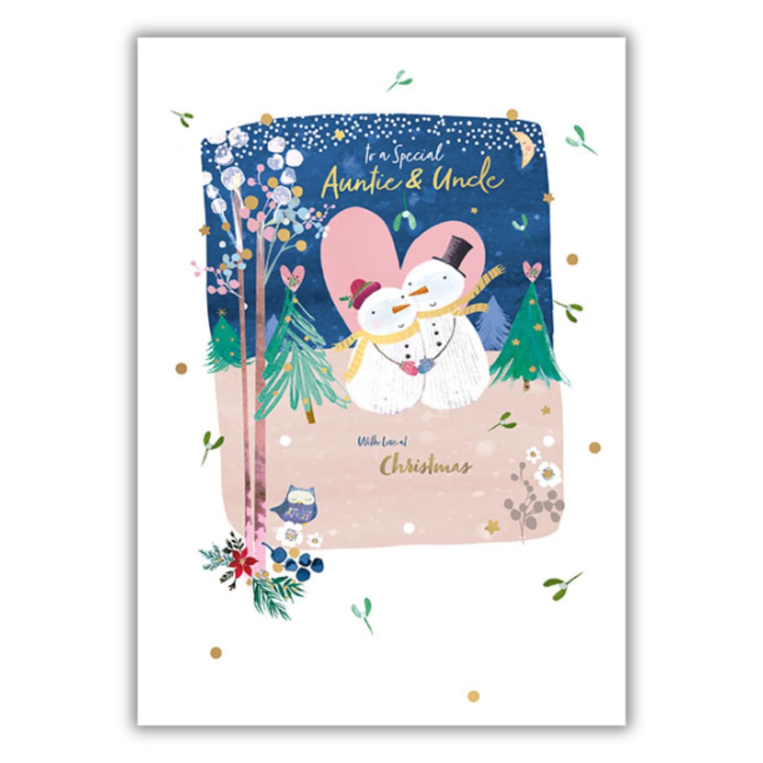 WORDS 'N' WISHES Auntie & Uncle Cute Snowman And Snowwoman Christmas Card, Multi Coloured, 22 x 15.8 cms