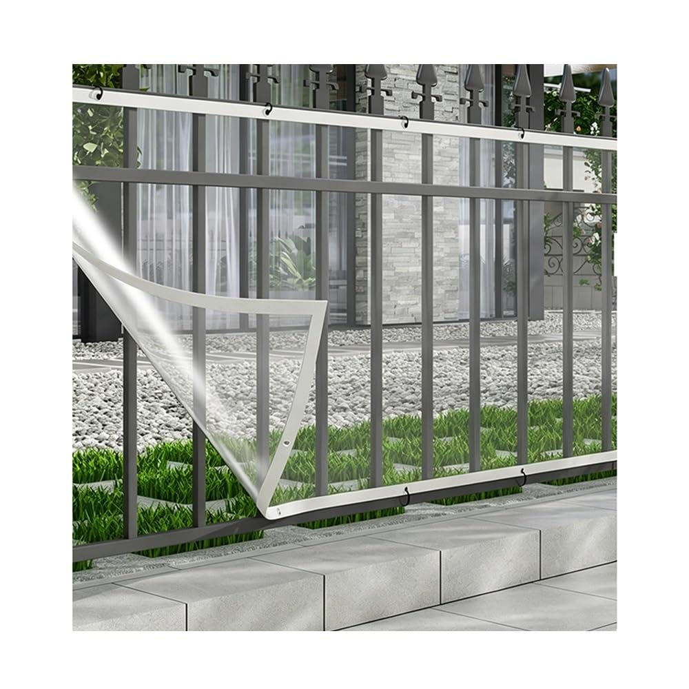 LHHDMA Clear Balcony Privacy Screen, Waterproof PVC Railing Cover with Reinforced Edges, Grommets and Cable Ties for Patio Deck Fence(A,100x200cm)