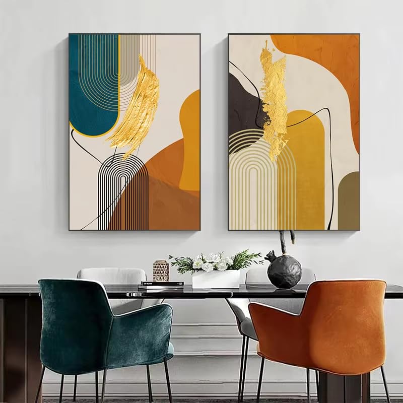 Lienzo abstracto de lujo dorado en set de 3 láminas modernas de gran tamaño visual 4