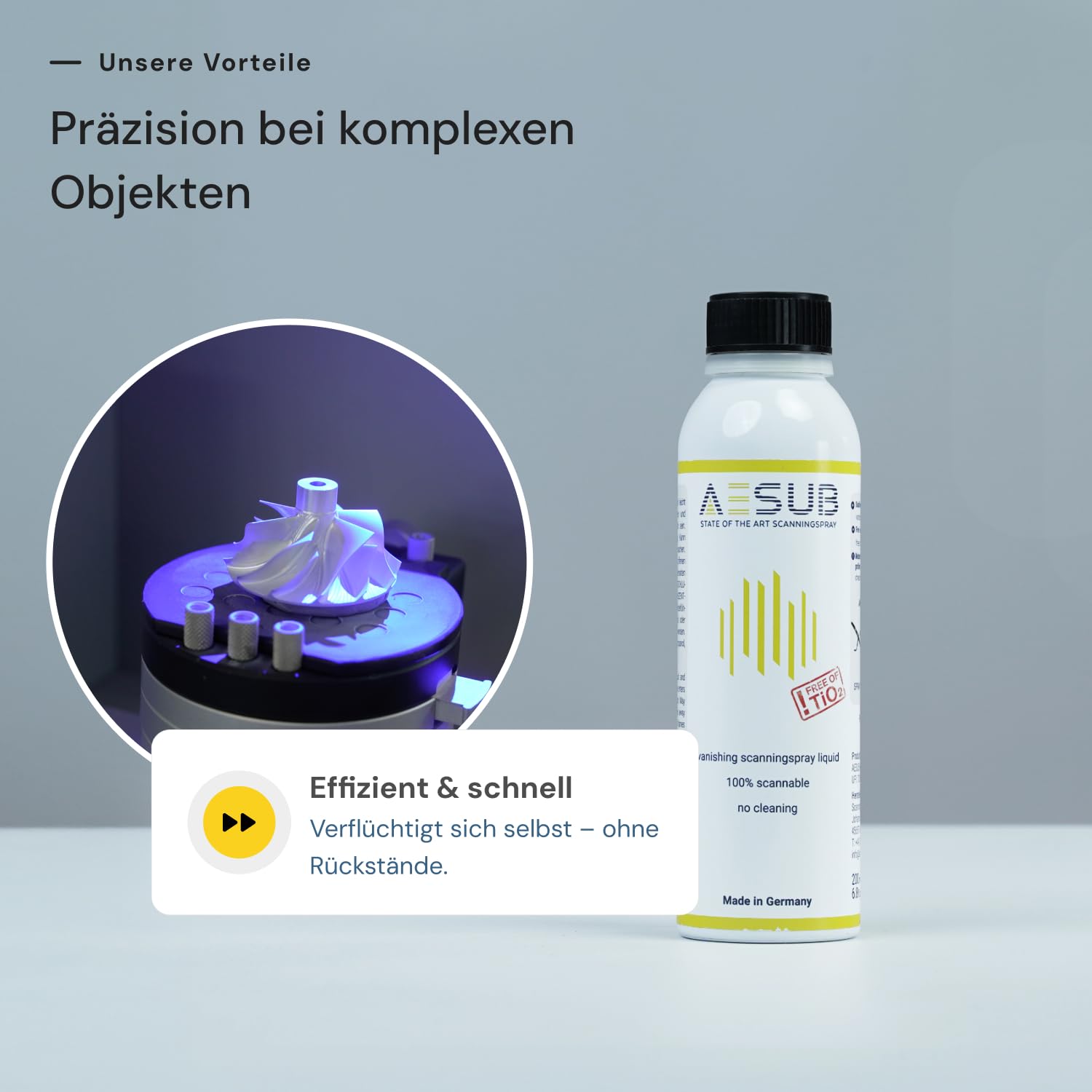 AESUB Yellow 200 ml – Liquido di scansione autovolatilizzante per sistemi aerografo, rivestimento ultra sottile <1 µm, privo di pigmenti e residui, ideale per scansioni 3D ad alta precisione in