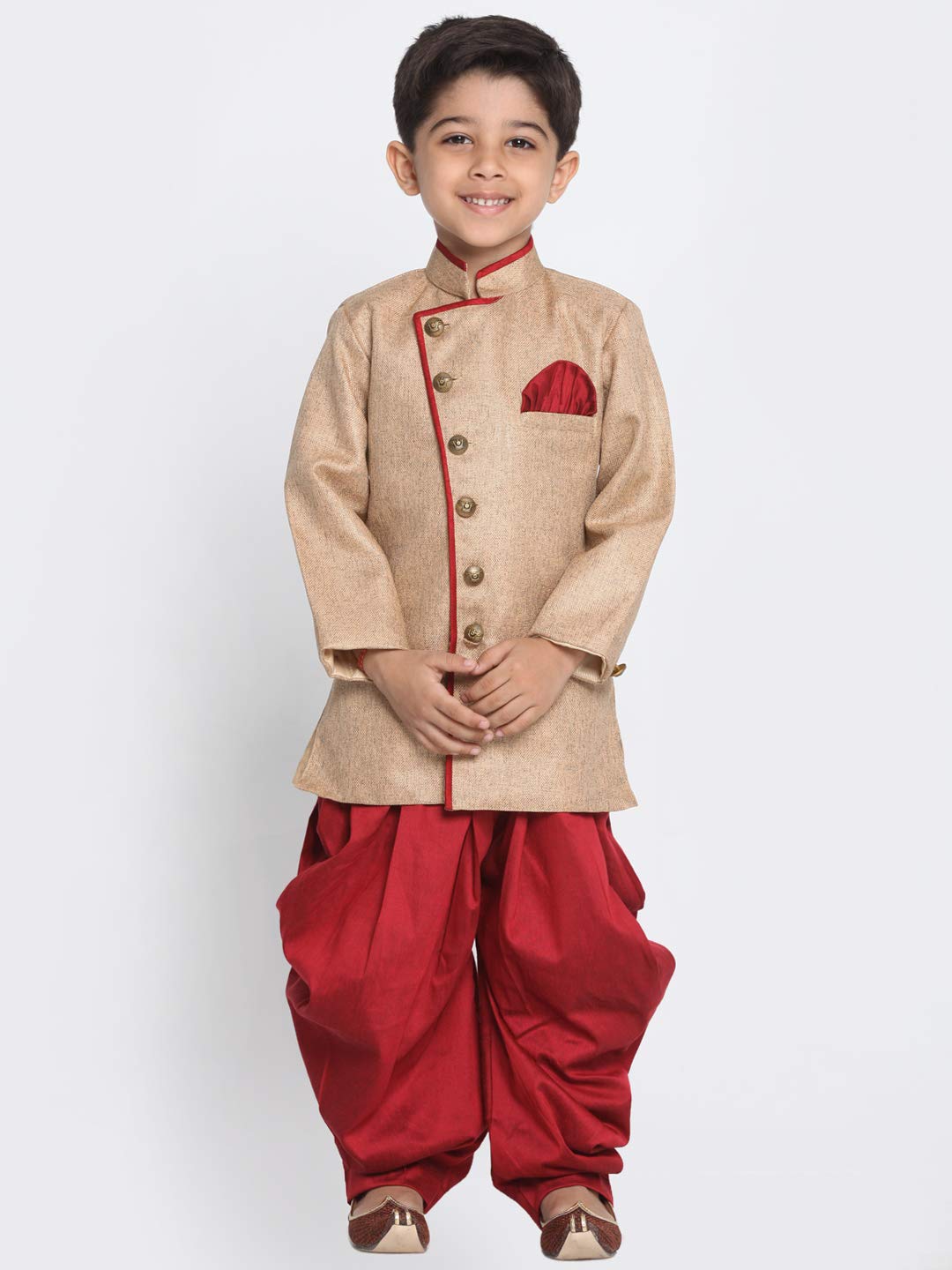 Jbn Creation Boys' Biscuit And Maroon Cotton Blend Sherwani And Dhoti Pant Set_Jbnbciw124Ncdma_14