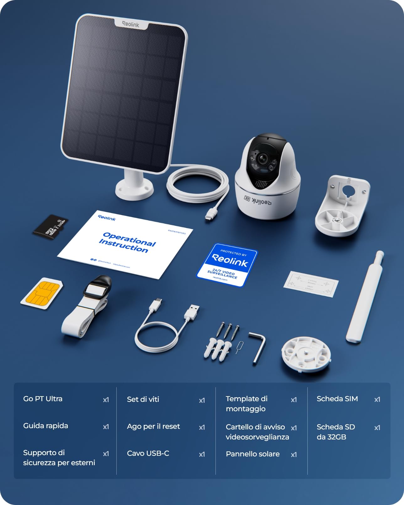 Reolink 3G/4G LTE Telecamera Sim da Esterno Senza Fili, 4K/8MP 360° PTZ Telecamera Batteria con Pannello Solare + 32G SD Card, Rilevamento Smart, Audio a 2 Vie, Visione Notturna a Colori, Go PT Ultra