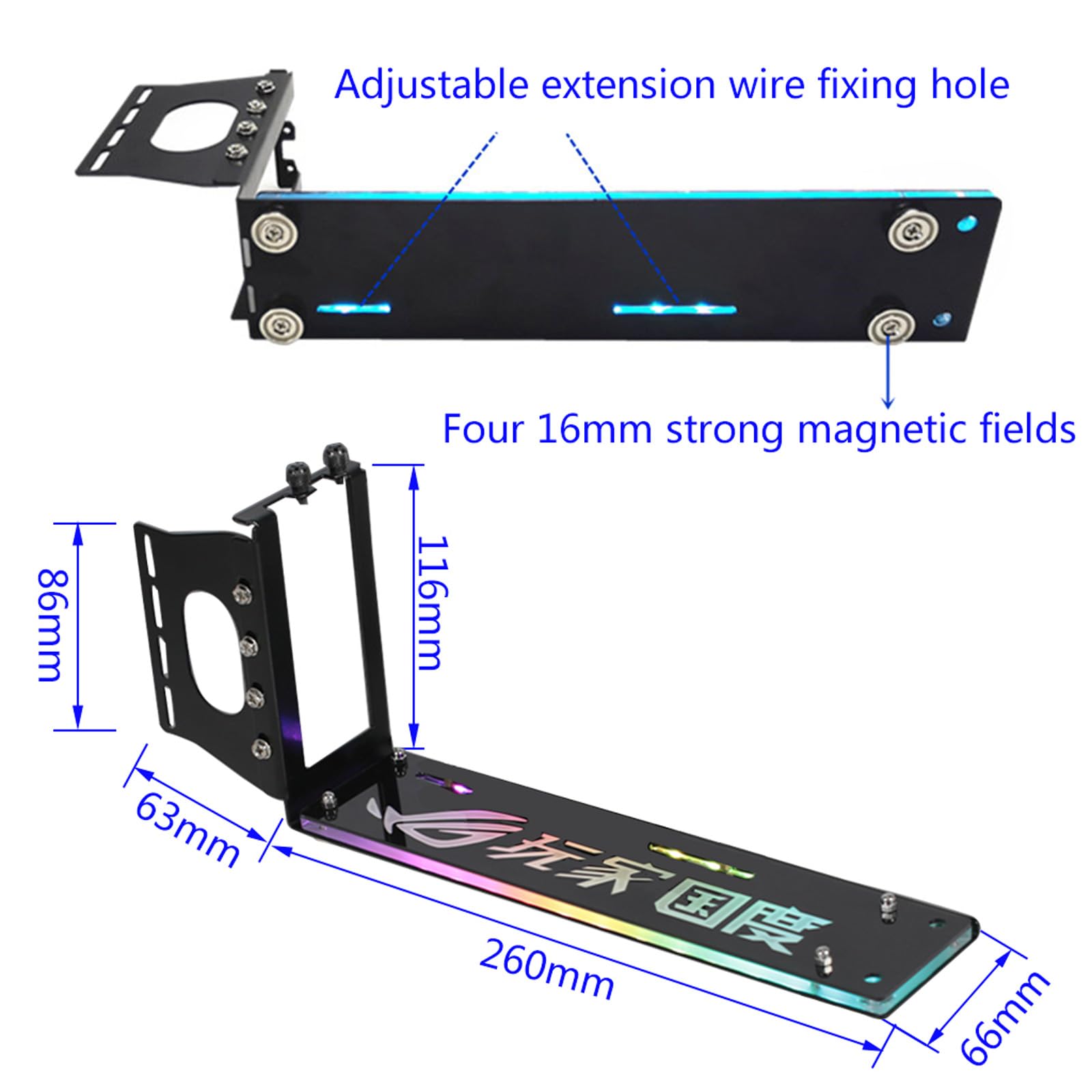 Supporto verticale per scheda grafica con LED 5V 3pin RGB | Computer PCIe 3.0 per ATXcase, installazione verticale, slot, cavalletto/base, sincronizzazione ARGB