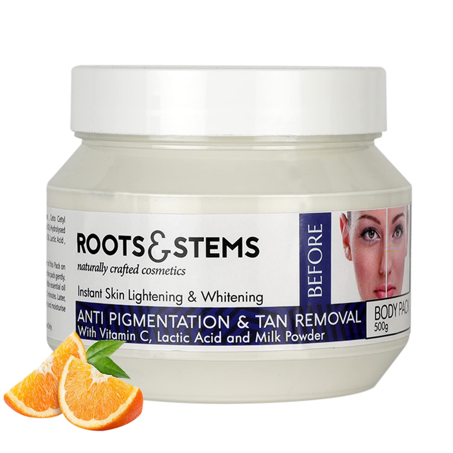 Roots & StemsAnti Pigmentation & Tan Removal Body Pack- Dark Spot Corrector- 100% Natural/Lightening & Whitening/Unclogs Pores, Lightens Dark Patches, Prevents Signs of Aging, Calms Redness(500 gm)