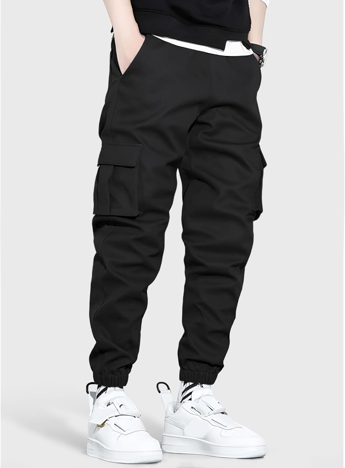 HOTake Men's Casual Cargo Pants Elastic Waist Drawstring Tapered Pants for Men Joggers Hiking Pants with Multi Pockets - Image 4