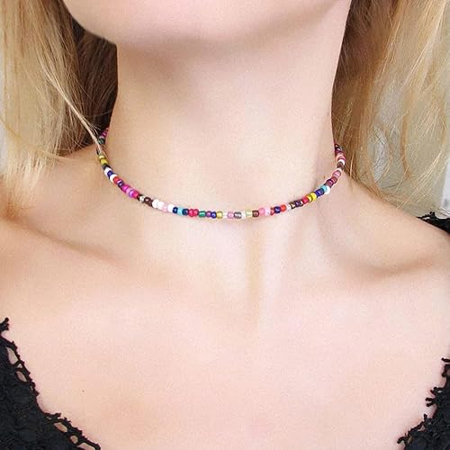 Miniatura 5 de Colorful Beaded Necklace for Women Beaded Pearl Choker Necklace for Teen Girls Stainless Steel 14K Gold Plated Necklace Y2K Trendy Pearl Necklace
