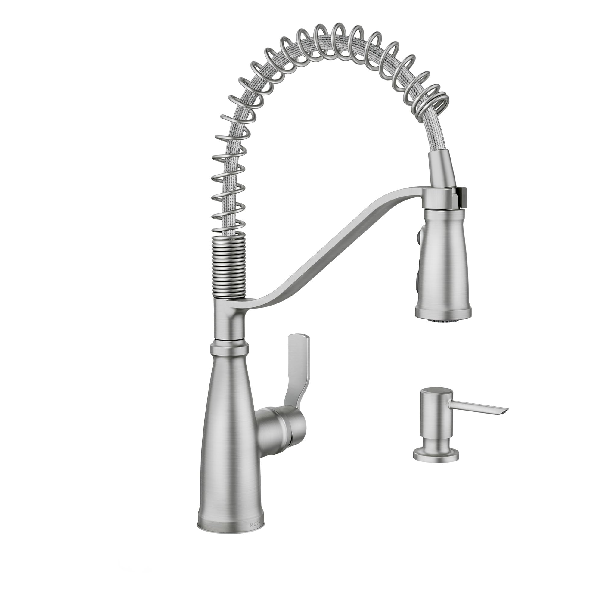 Nolia Spot Resist Stainless One-Handle Pre-Rinse Spring Pulldown Kitchen Sink Faucet, 2 or 4-Hole Setup with Soap Dispenser, 87886SRS