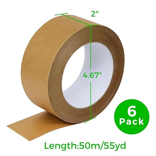 Miniatura 2 de 6 rollos (2 pulgadas x 55 yardas) cinta de embalaje de papel kraft resistente  Cinta de embalaje marrón de primera calidad que es ecológica,