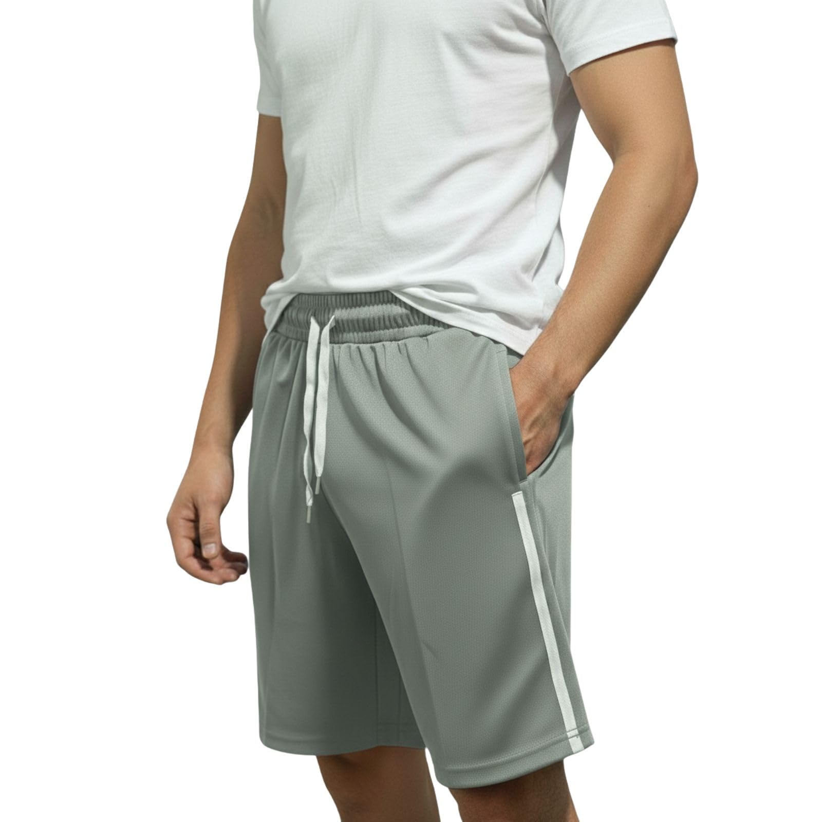 Men’s Dry-Fit Polyester Sports Shorts with Side Stripe | Lightweight:: Quick-Dry Gym:: Running & Casual Wear Shorts with Elastic Waist & Drawstring-M6669-picture-51