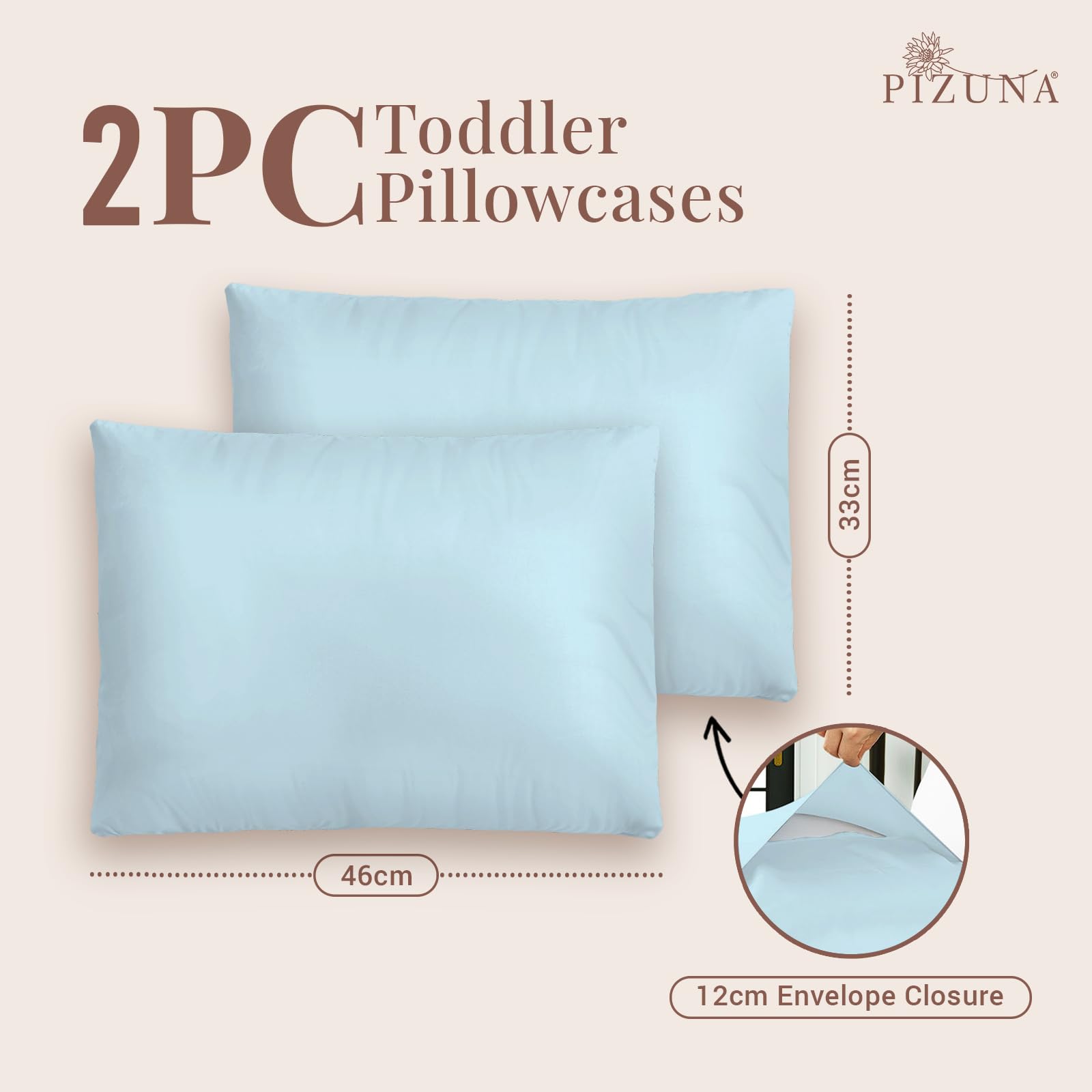 Pizuna Toddler Crib Pillow Cases 33x46cm Baby Blue, 2pc 400 Thread Count 100% Long Staple Cotton Luxurious Sateen Weave Baby Small Pillow Cases For Crib Bed By — view 3