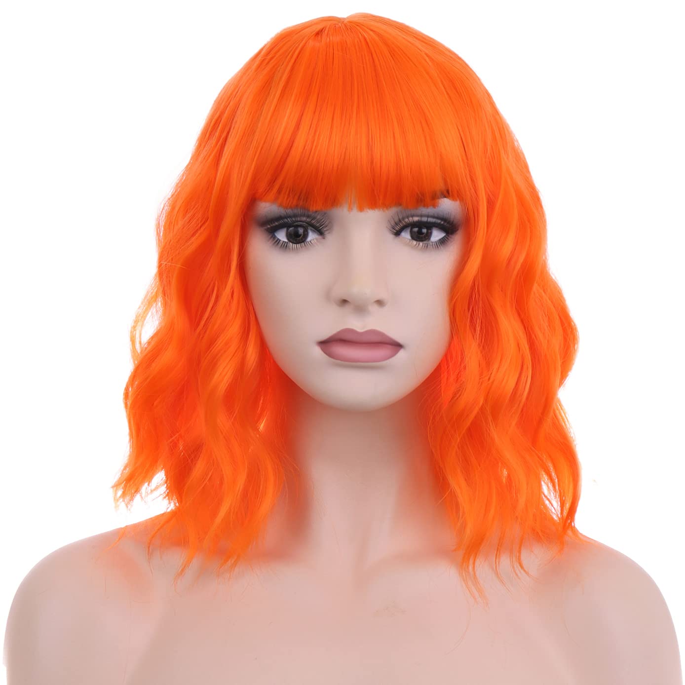 BERON Orange Short Wigs Women 12" Curly Bob Hair Wig with Free Wig Cap Clothing