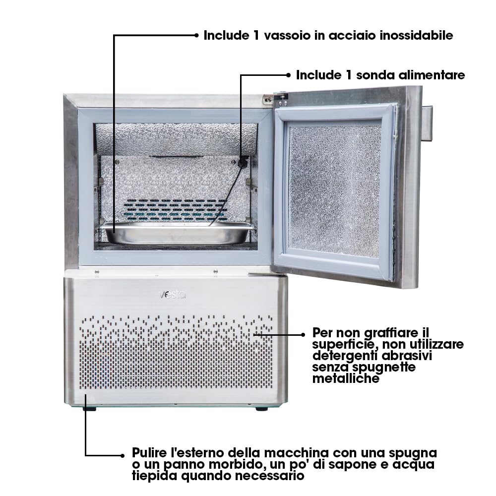 Vesta Precision Abbattitore di Temperatura BF100 per Raffreddare e Congelare gli Alimenti in Tempi rapidi | Congelatore a Pozzetto Compatto con 1 Vassoio incluso (capacità di 2) | Camera 33,5x30x20cm