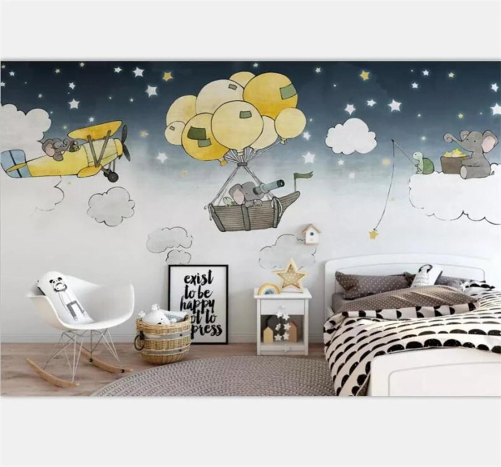 Wallpaper-3D-Xlm 400Cm×280Cm(B×H) Creative Hand Drawn Sky Elephant Sea Turtle 3D Wallpaper Easy Install Feature Office Living Room Sofa Bedroom Tv Background Wall Decoration-400Cm×280Cm