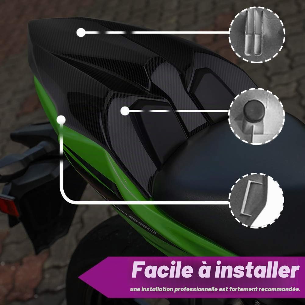 Ninja 650 Z650 Accessoires Siège arrière Capot Cache de Protection Capot ABS Plastique Vert Noir Blanc Compatible avec K-awasaki NINJA650 Z 650 2017 2018 2019 2020 2021 2022 2023(noir mat)