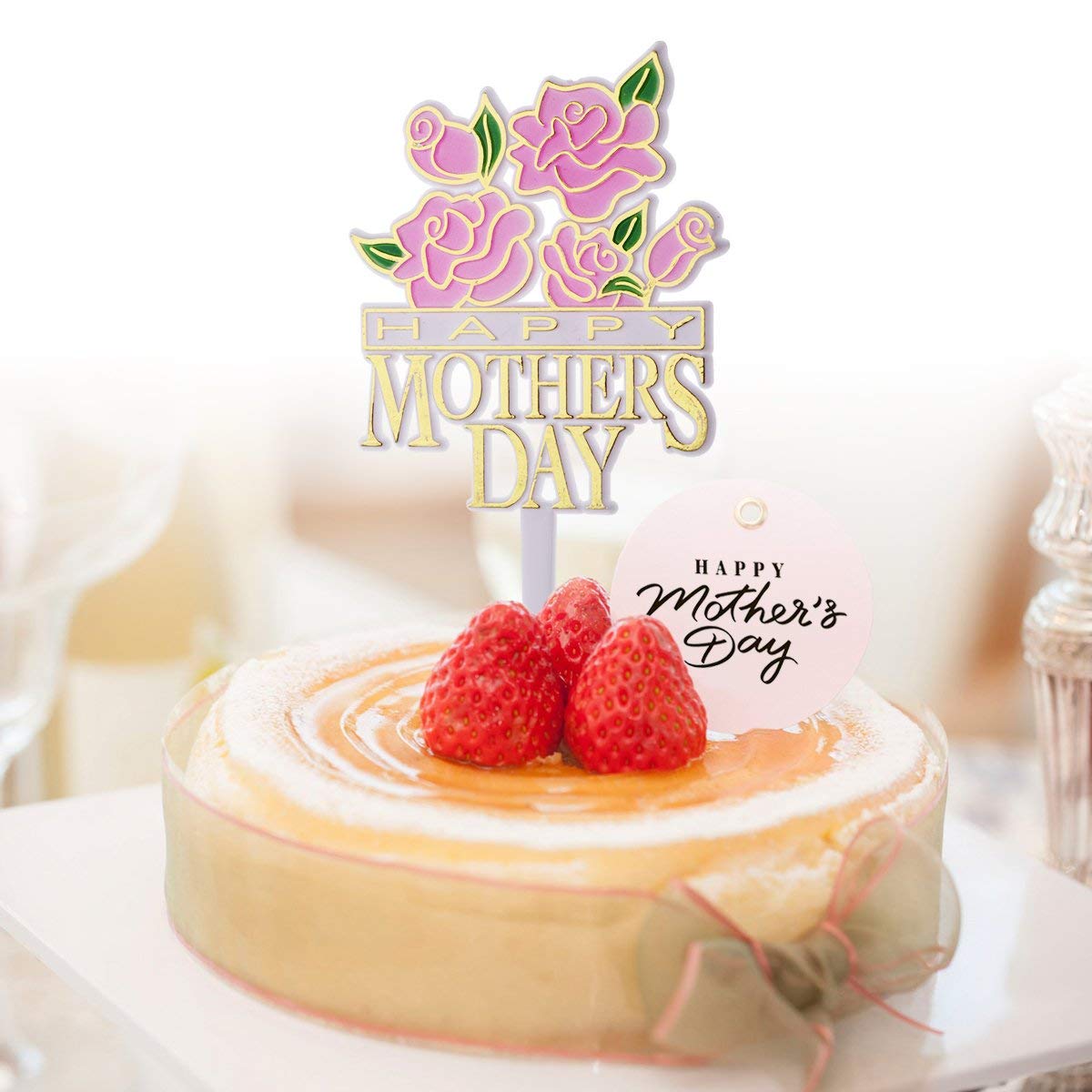 BinaryABC Happy Mother's Day Cake Topper,Mother's Day Decorative,5pcs (Pink)