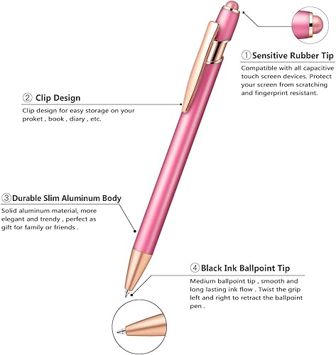 Miniatura 2 de Aozora 15 bolígrafos retráctiles de tinta negra de 0.039 pulgadas con punta de lápiz capacitivo, inspirador motivacional para pantalla táctil,