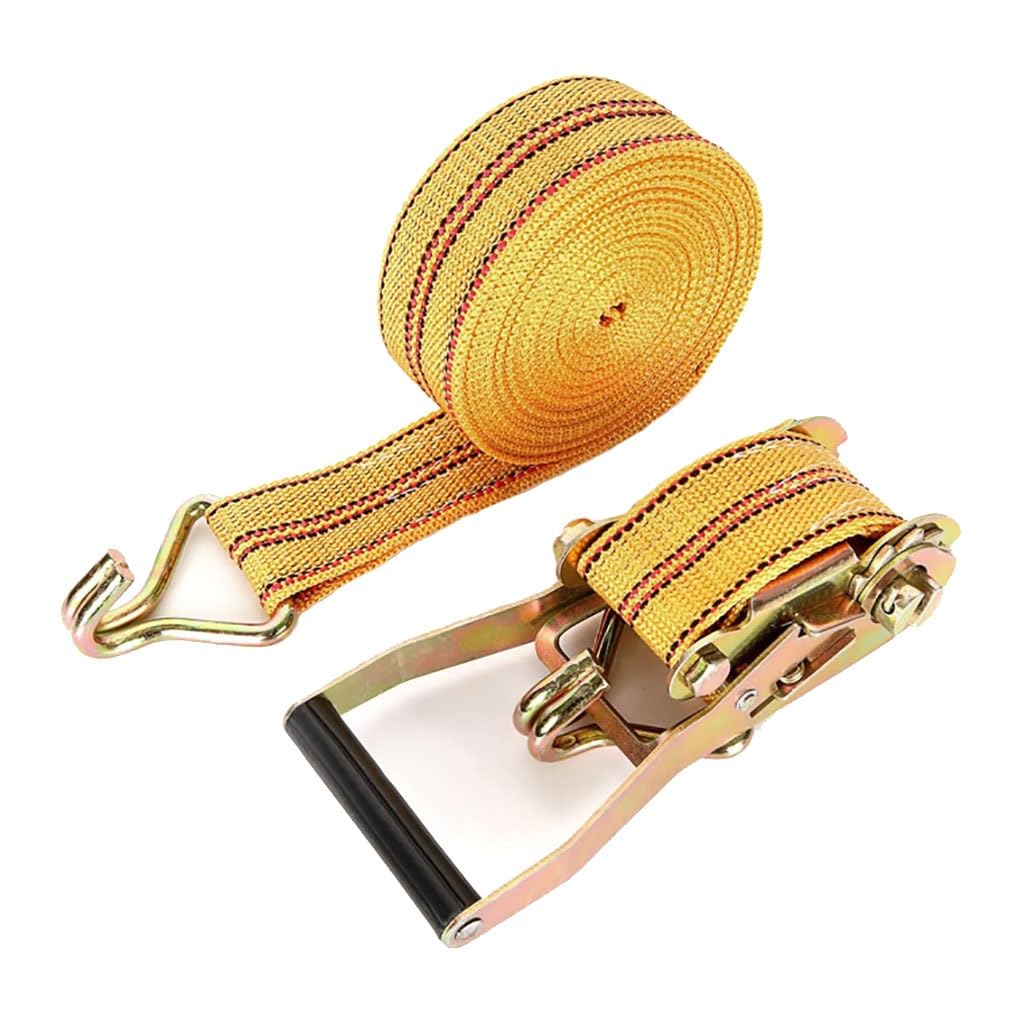 Cinghie A Cricchetto, 1.50in， In Poliestere Resistente, Con Gancio A J, Fissaggio Del Carico Per Biciclette, Camion, Rimorchi, Tetto Aut（Gialle， 1 Pezzo）(L 5m/196.9in)