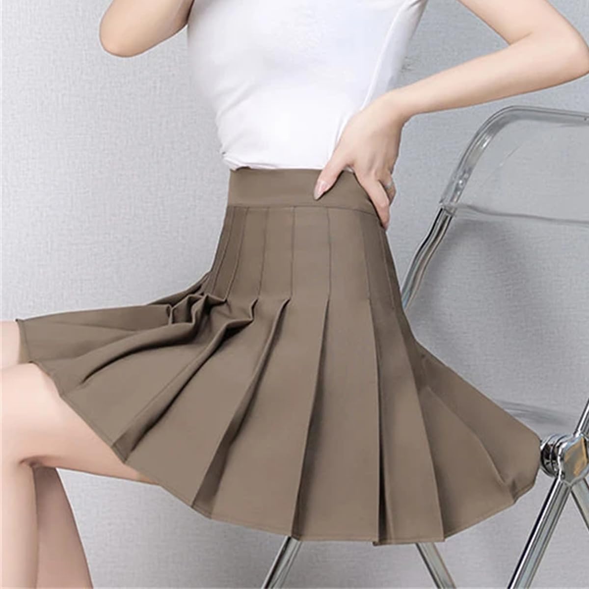 Gonna A Pieghe Minigonna Marrone da Donna A Vita Alta A Vita Alta alla Moda