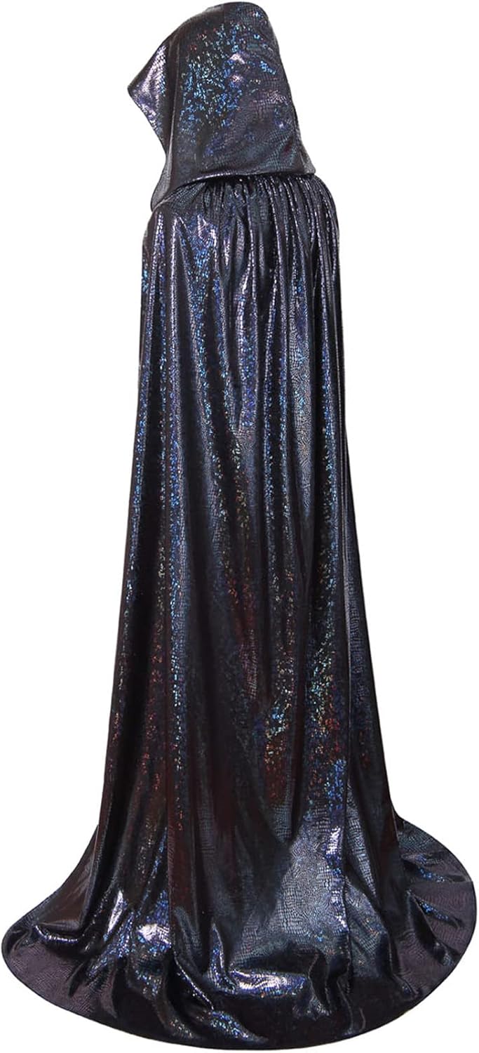 GRAJTCIN Women Sequin Cape Shiny Hooded Cape Full Length Glitter Cloak Mardi Gras Halloween Christmas Disco Party Costume
