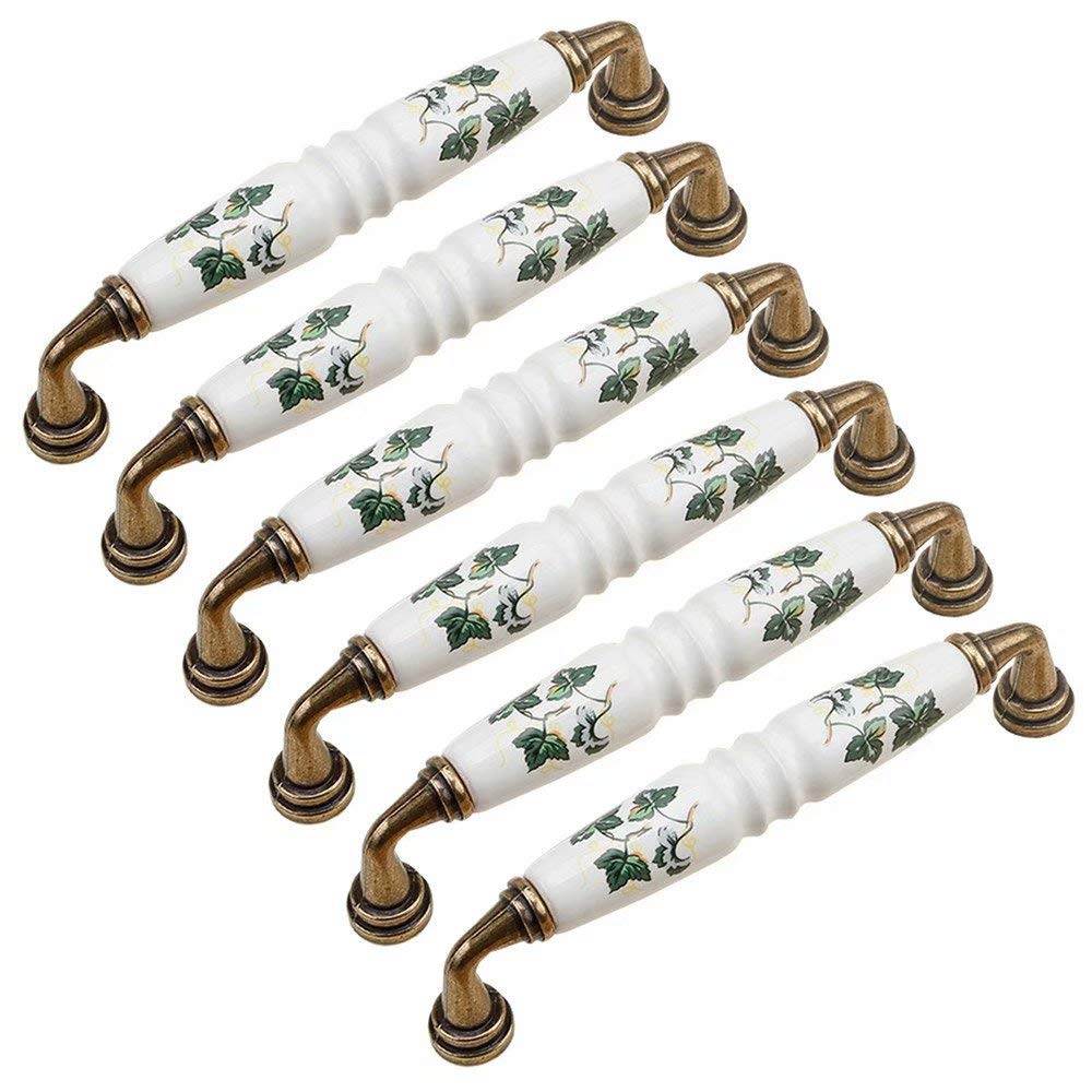 VOPLIVAT Kitchen Cupboard Handles, Ceramic Bow Handle for Cabinet Drawer Wardrobe 6 Pcs Hole Distance 96 and 128 mm(Style B,Hole Distance 128 mm)