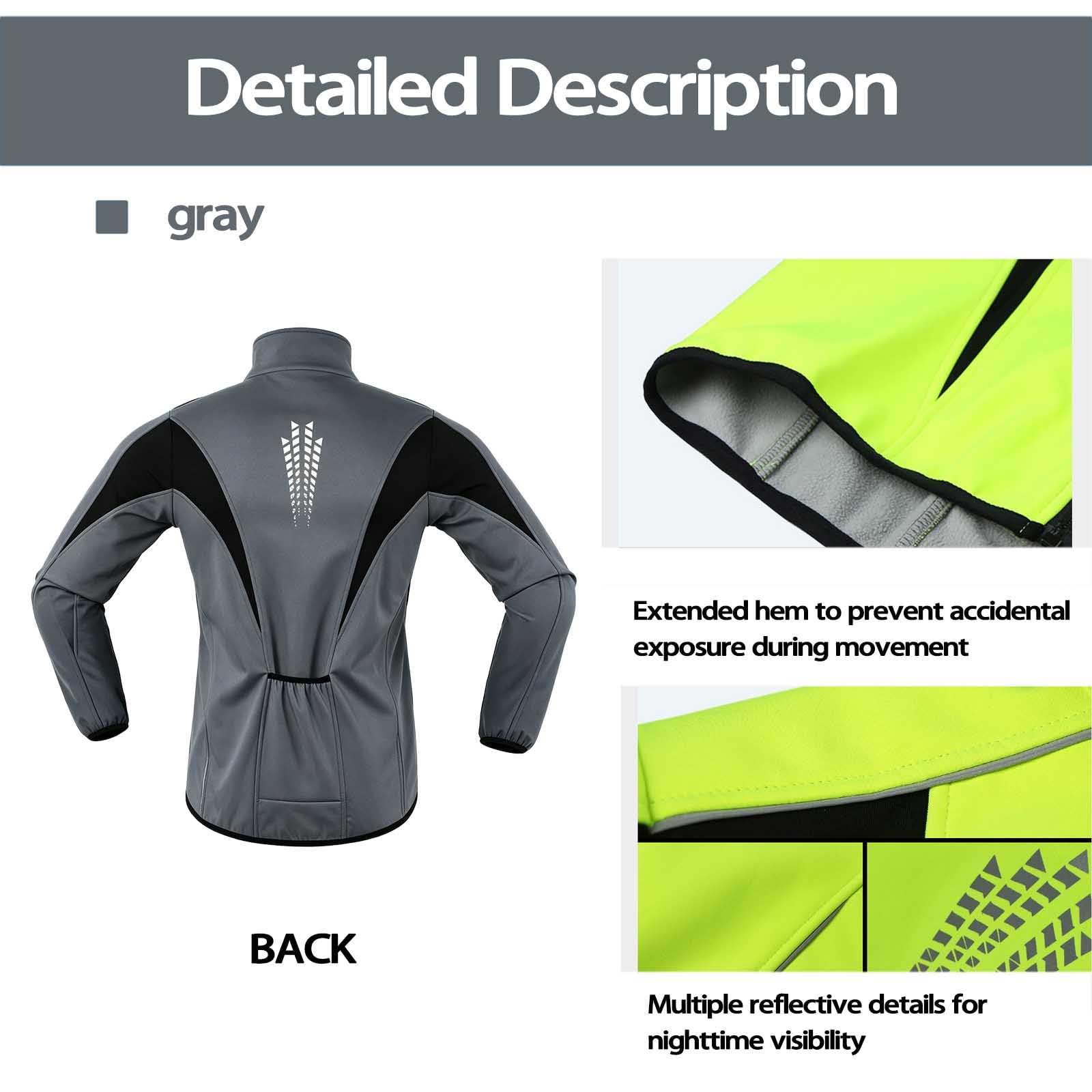 Chaqueta de ciclismo de hombre con felpa, cortavientos e hidrófuga, maillot térmico manga larga corte 3D con tiras reflectantes para ciclismo, moto, running y esquí, Dark Gray-Asian 2XL (US L)