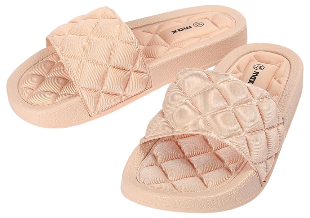 Max Women Quilted Open-Toe Sliders, Beige 39 (B0D8J8NF8N) Amazon Price History, Amazon Price Tracker