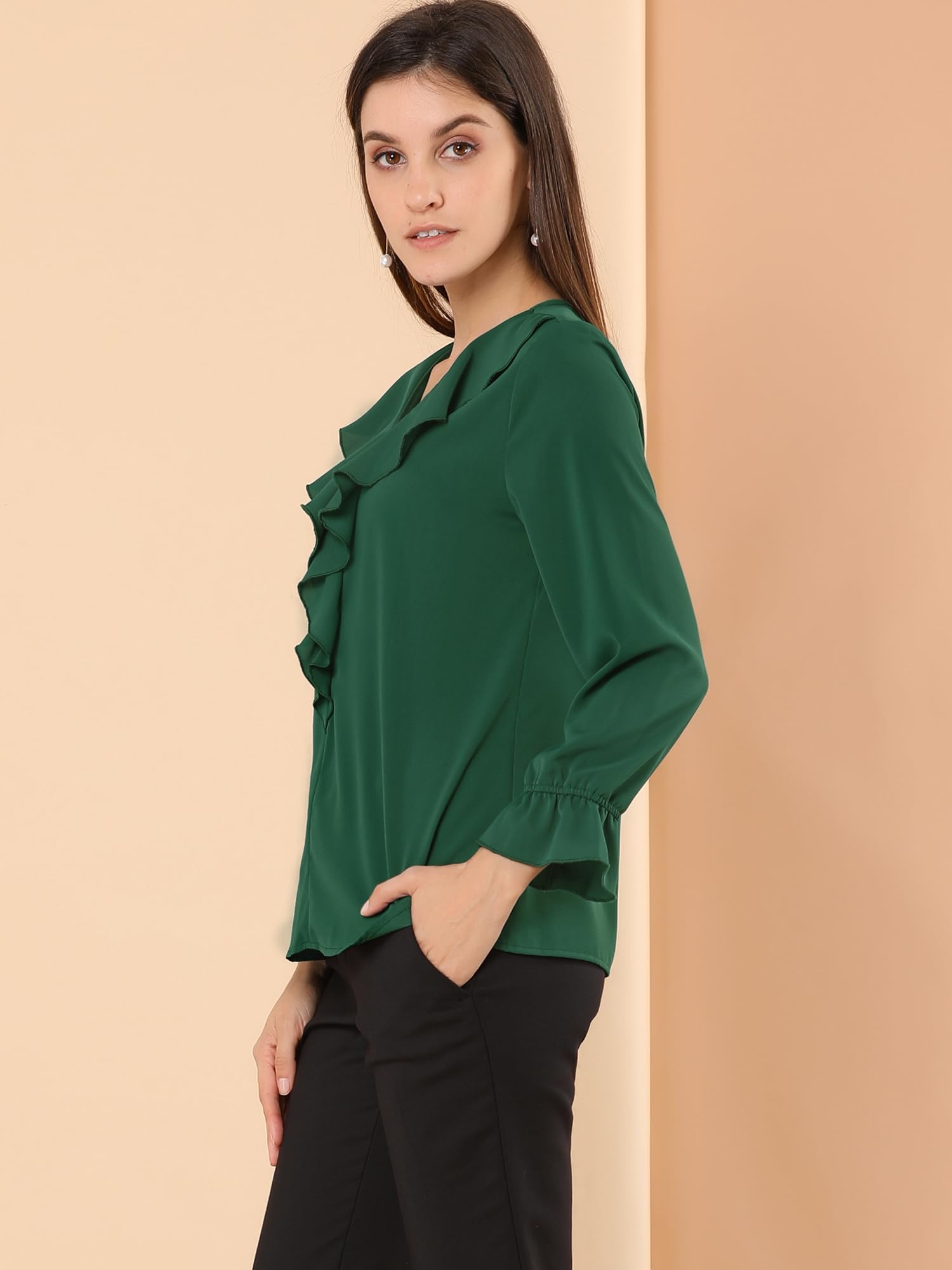 Allegra K Casual Blusa con Volantes Mujer
