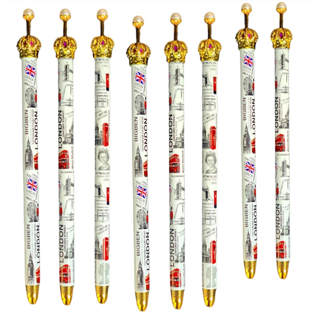 Souvenirs London Crown Pen - 8 Piece Set - British Monarchy Themed - Luxury Writing Instrument, blue