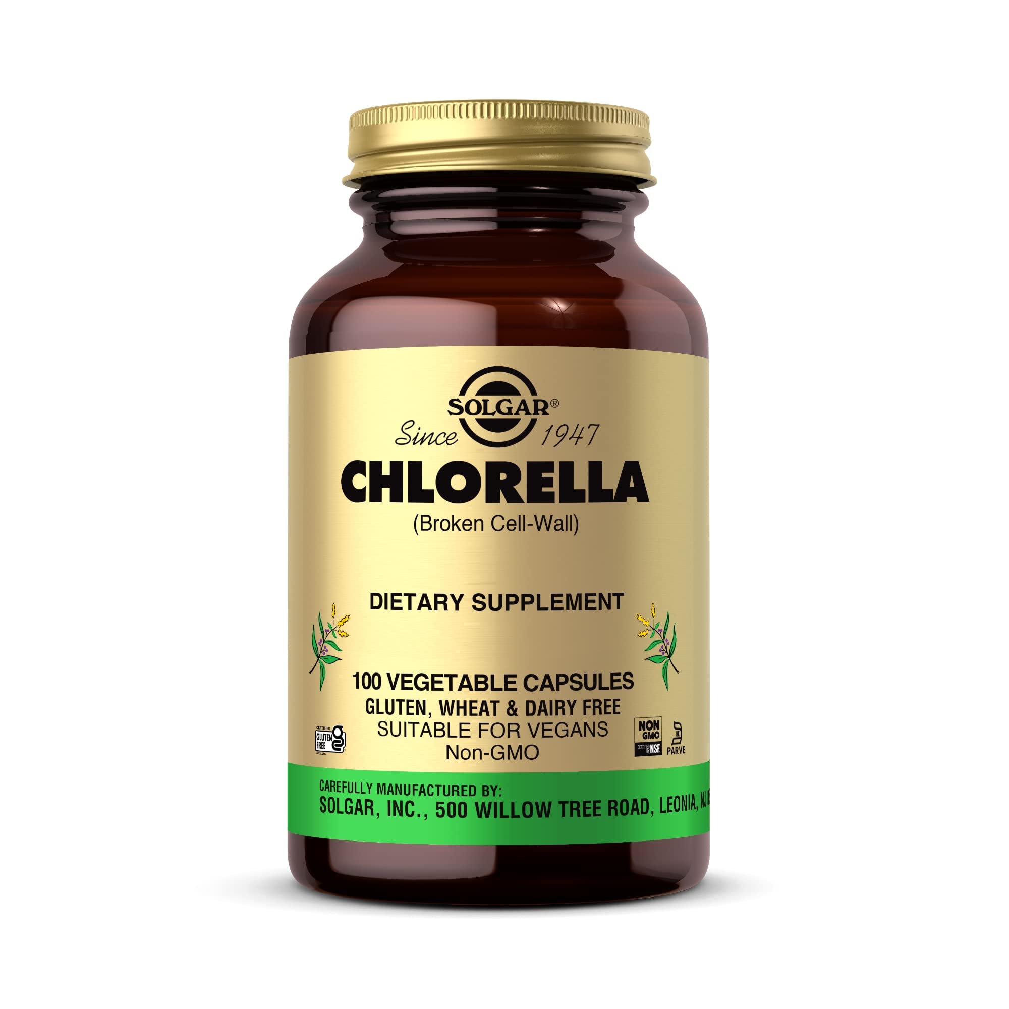 SOLGAR Chlorella - 100 Vegetable Capsules - Maximum Absorption - Non-GMO, Vegan, Gluten Free, Kosher - 100 Servings