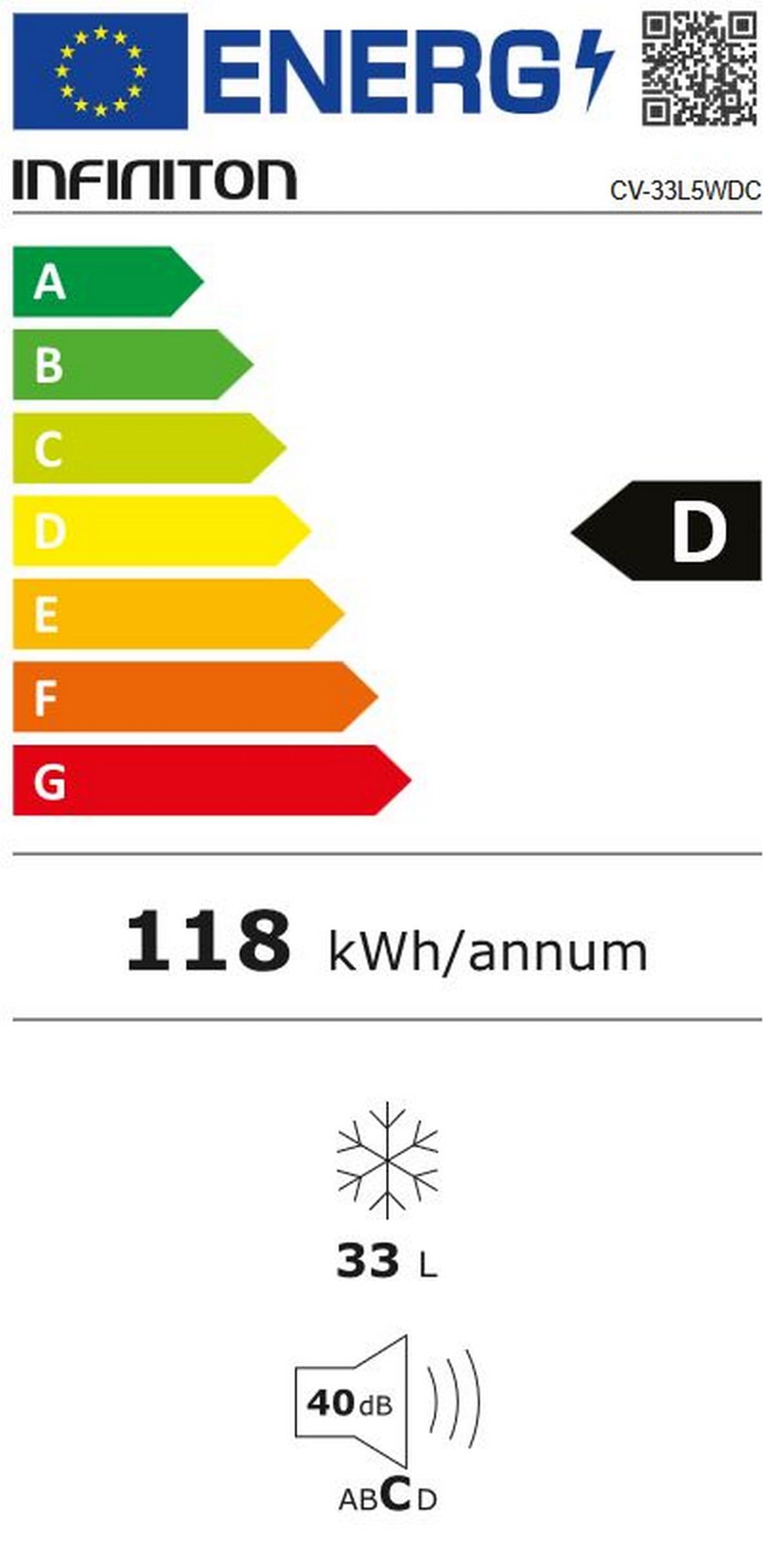 Congelador Vertical Infiniton CV-33L5WDC, 33 Litros, 51 cm de Altura, Ciclico, Puerta Reversible, Clase Energetica D Blanco
