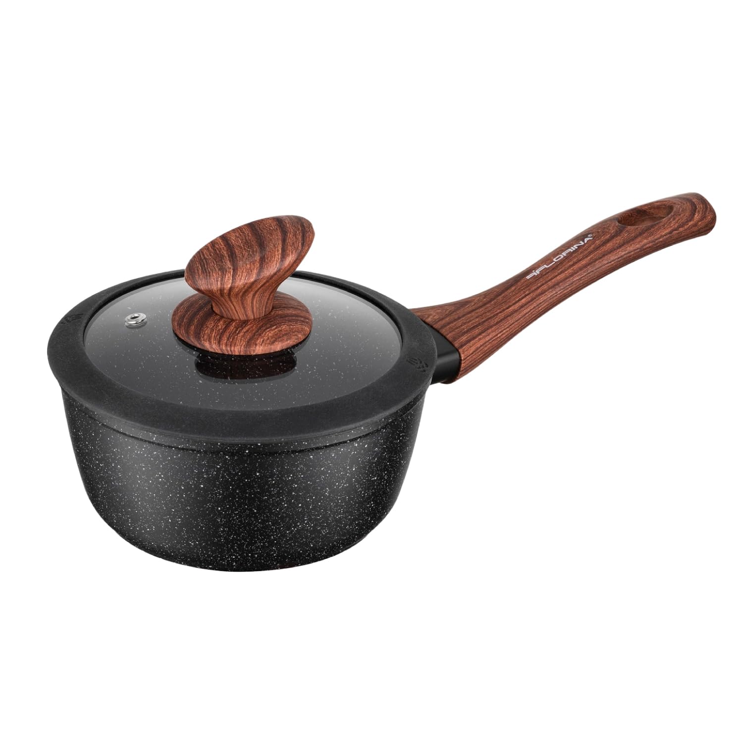 FLORINA MASTER BLACK Casseruola in alluminio 16 cm 1L | Rivestimento antiaderente | Per tutti i tipi di piano cottura, compresa l'induzione | ergonomico soft-touch | Coperchio con bordo in silicone