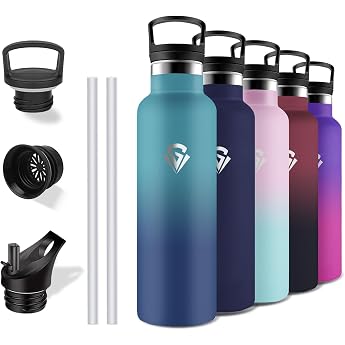 Grsta Stainless Steel Water Bottle 750 ml Thermos Flask with Straw BPA-Free Metal Water Bottle Leak-Proof Suitable for Carbonated Drinks Travel Camping Office Hiking