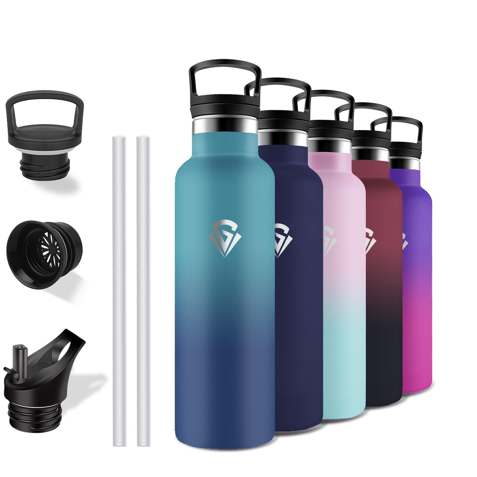 Grsta Trinkflasche Edelstahl, 750ml Thermosflasche, mit Strohhalm, BPA-Frei, Wasserflasche Metall, Auslaufsicher, Trinkflasche Kohlensäure Geeignet, für Reisen, Camping, Büro, Wandern