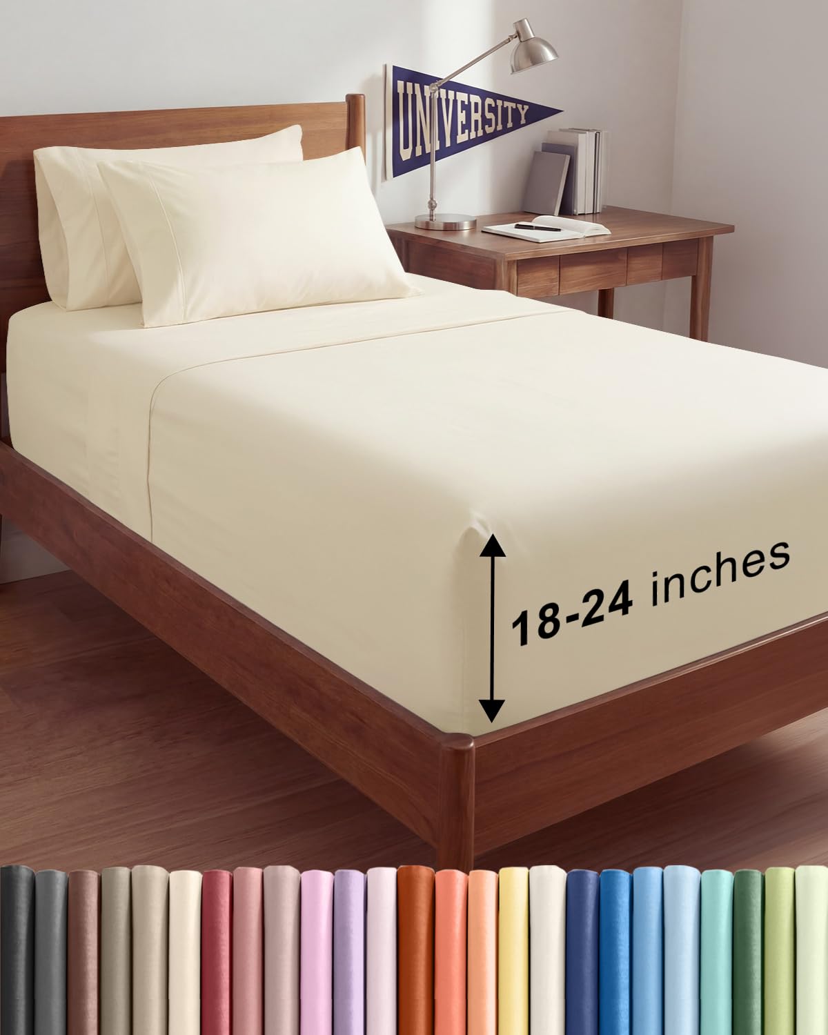 CGK Extra Deep Twin XL Sheet Set - 4pc College Dorm Room - Off White