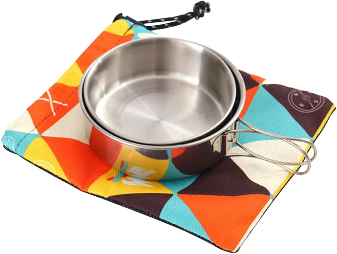 Alipis Stainless Steel Foldable Bowls 2pcs Set Mini Camping Tableware Portable Hiking Outdoor Bowls Backpacking Mess Kit