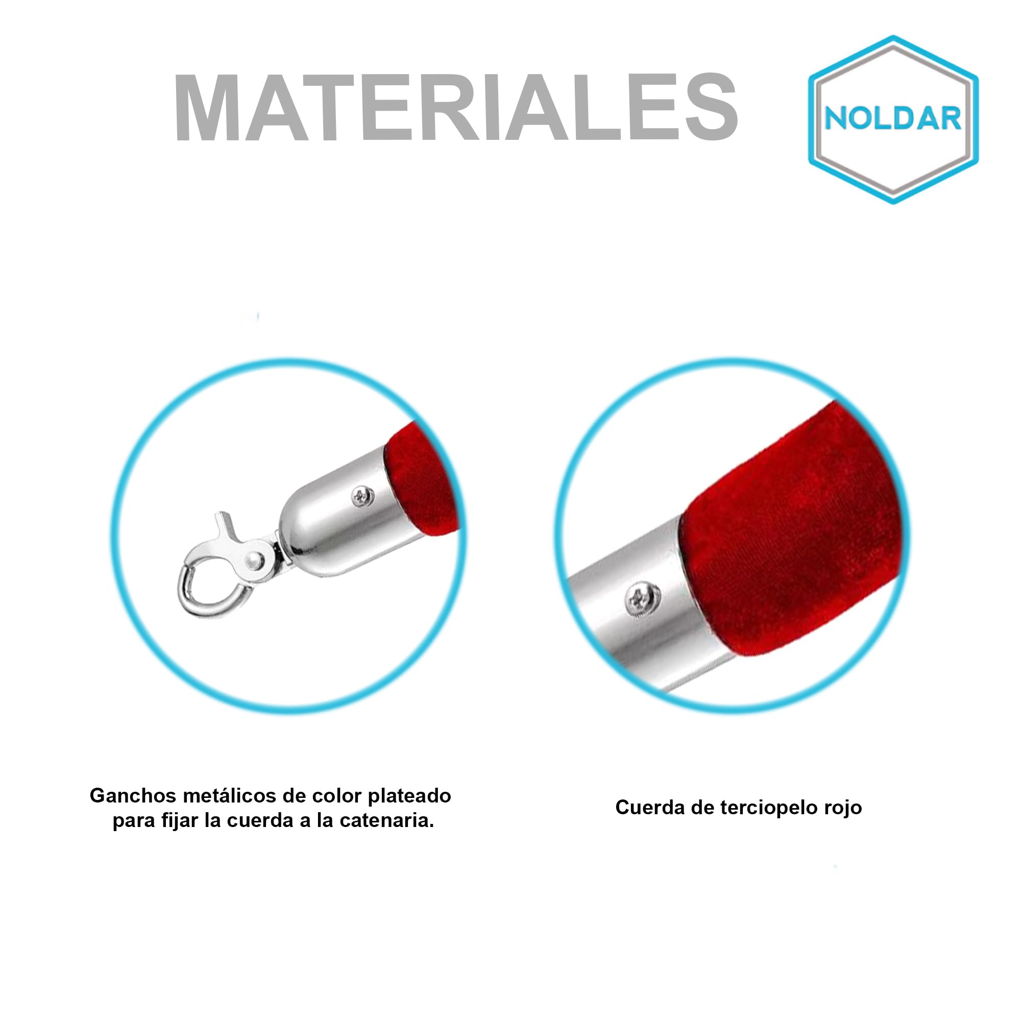 Cuerda de terciopelo rojo 3 cm 1,5 m ganchos plateado