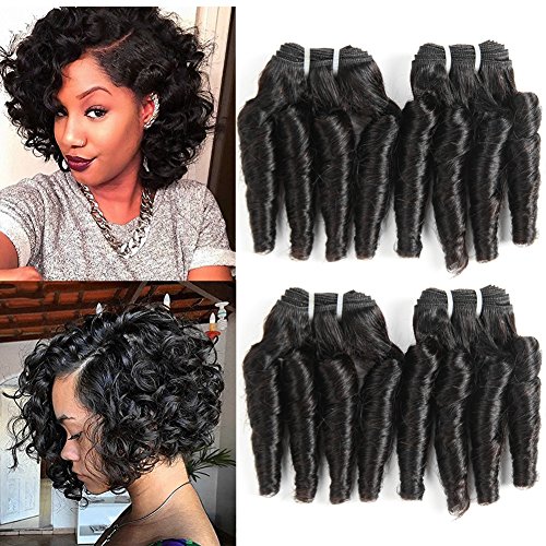 Molefi Brazilian Funmi Hair Curly Weave 4 Bundles Sping Curl Hair Bob Bundles Short Virgin Human Hair Extensions 50g/pc Full Head Natural Color (Curlly)