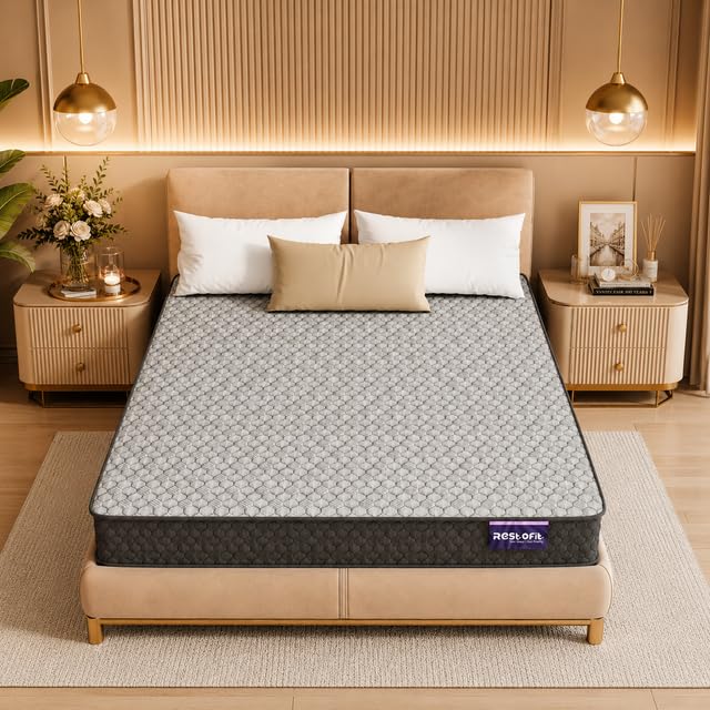 Image of RESTOFIT Orthopedic Dual Comfort King Size Mattress 75x72x10 Inches | Medium Firm 10-Inch HR Foam Mattress for Back Support | Premium Cotton | 7-Year Warranty | Vacuum Packed Roll | Sleep Well Comfort