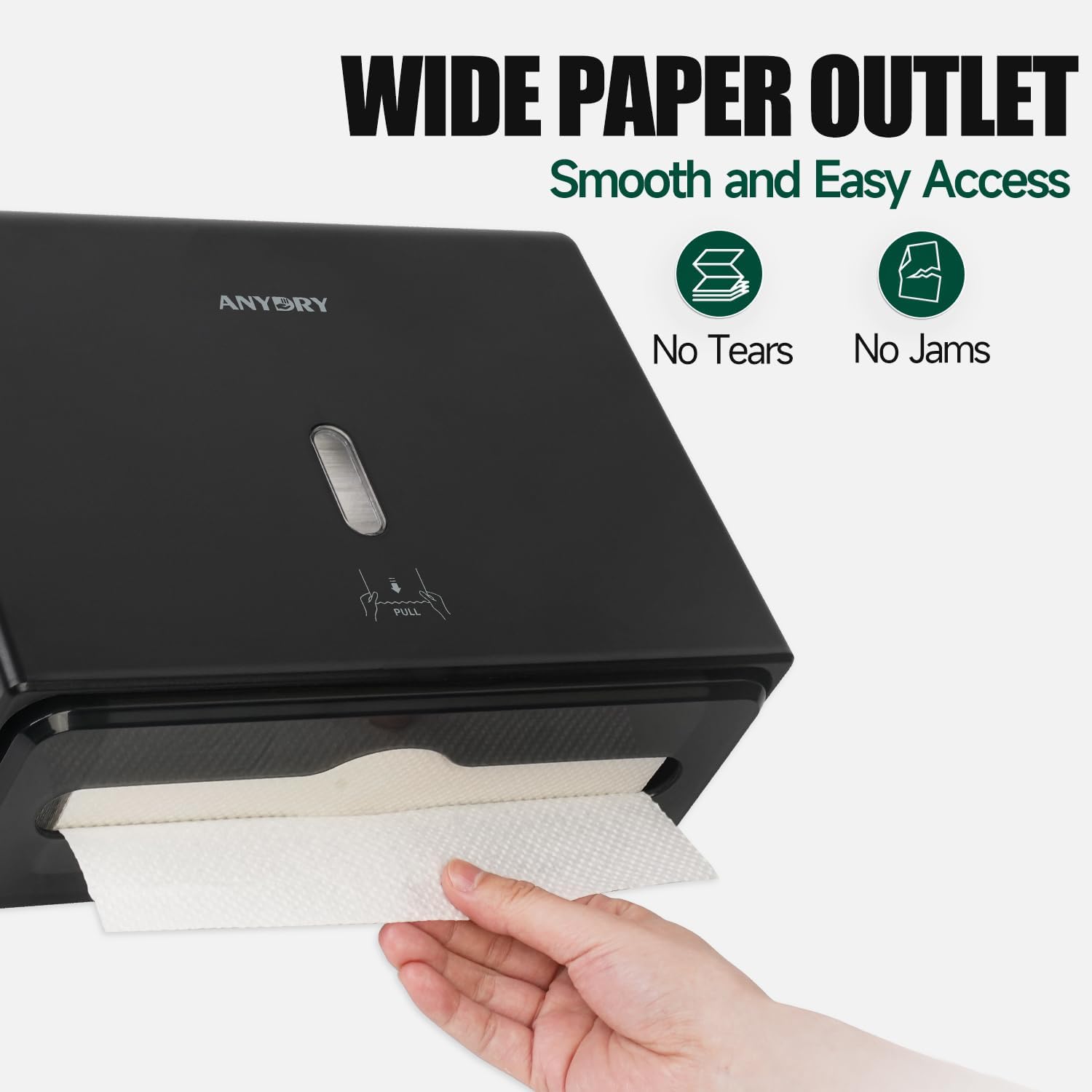 anydry Wall-Mounted Paper Towel Dispenser – Fits Tri-Fold Towels up to 10x3.1 Inches, Holds 200 Sheets, Ideal for Home & Commercial Use (Black)