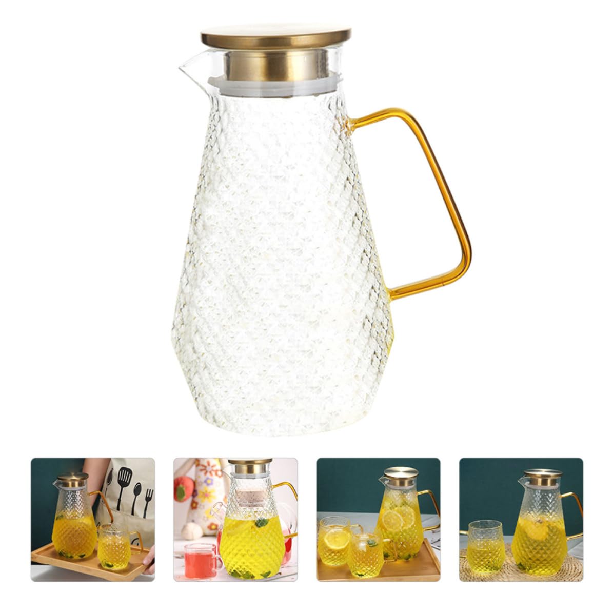 PATKAW Jarra de Agua Fría Tapa Hermética y Vertedor Antigoteo, Ligera y Portátil de Vidrio de Borosilicato 1500ml Adecuada para Té Aromático y Vino en Reuniones o Regalos