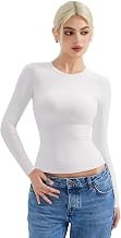 SUUKSESS Women Double Lined Fitted Basic T Shirts Crew Neck Long Sleeve Crop Top