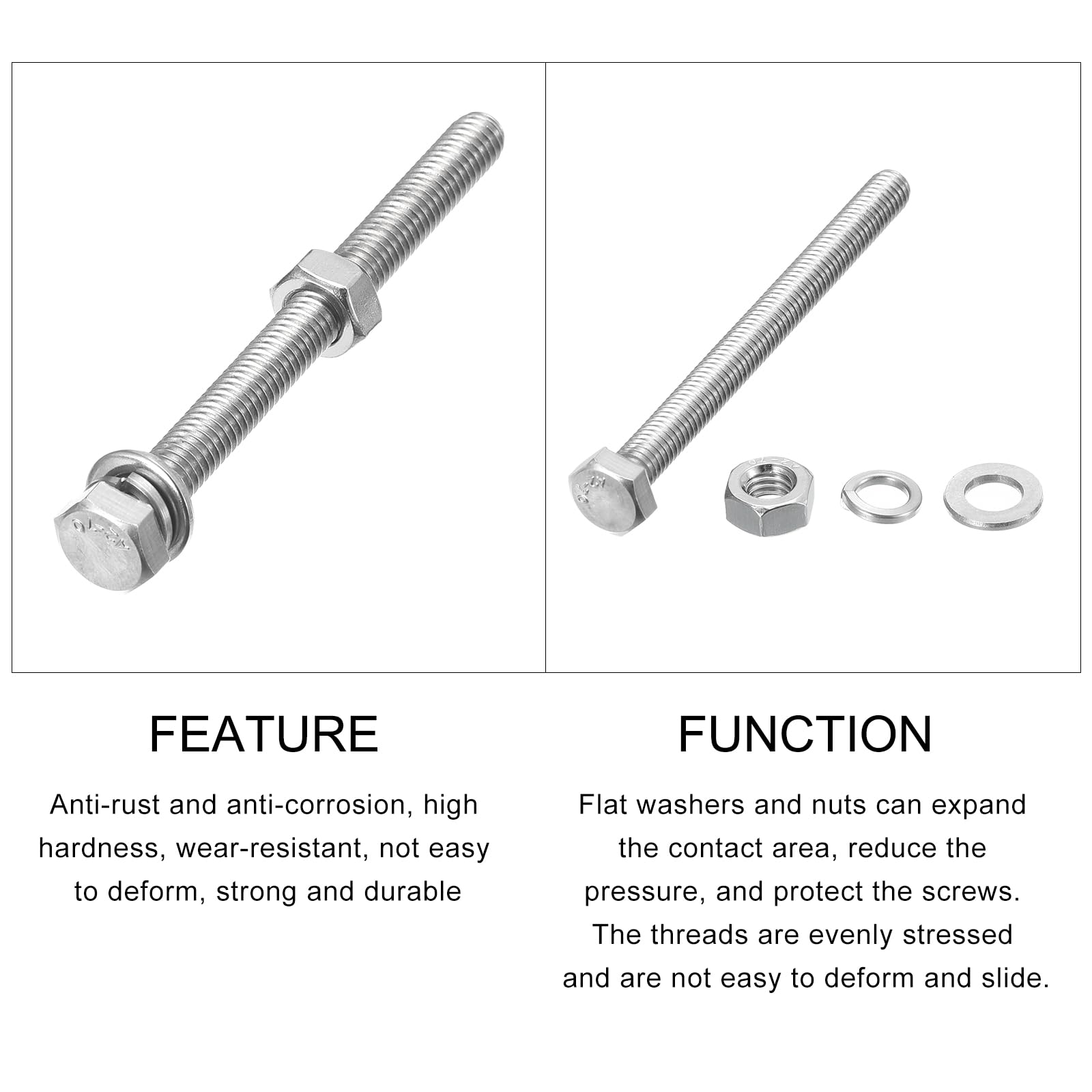 METALLIXITY Hex Head Screws Bolts, Nuts, Flat & Lock Washers Kits (M6-1x70mm) 10 Set - Image 4