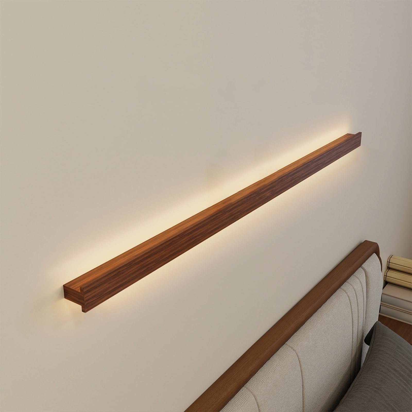 Sconce da parete moderna e minimalista con venature del legno, lampada da parete lineare a LED in stile nordico, apparecchio di illuminazione da parete a striscia lunga for interni(60cm)