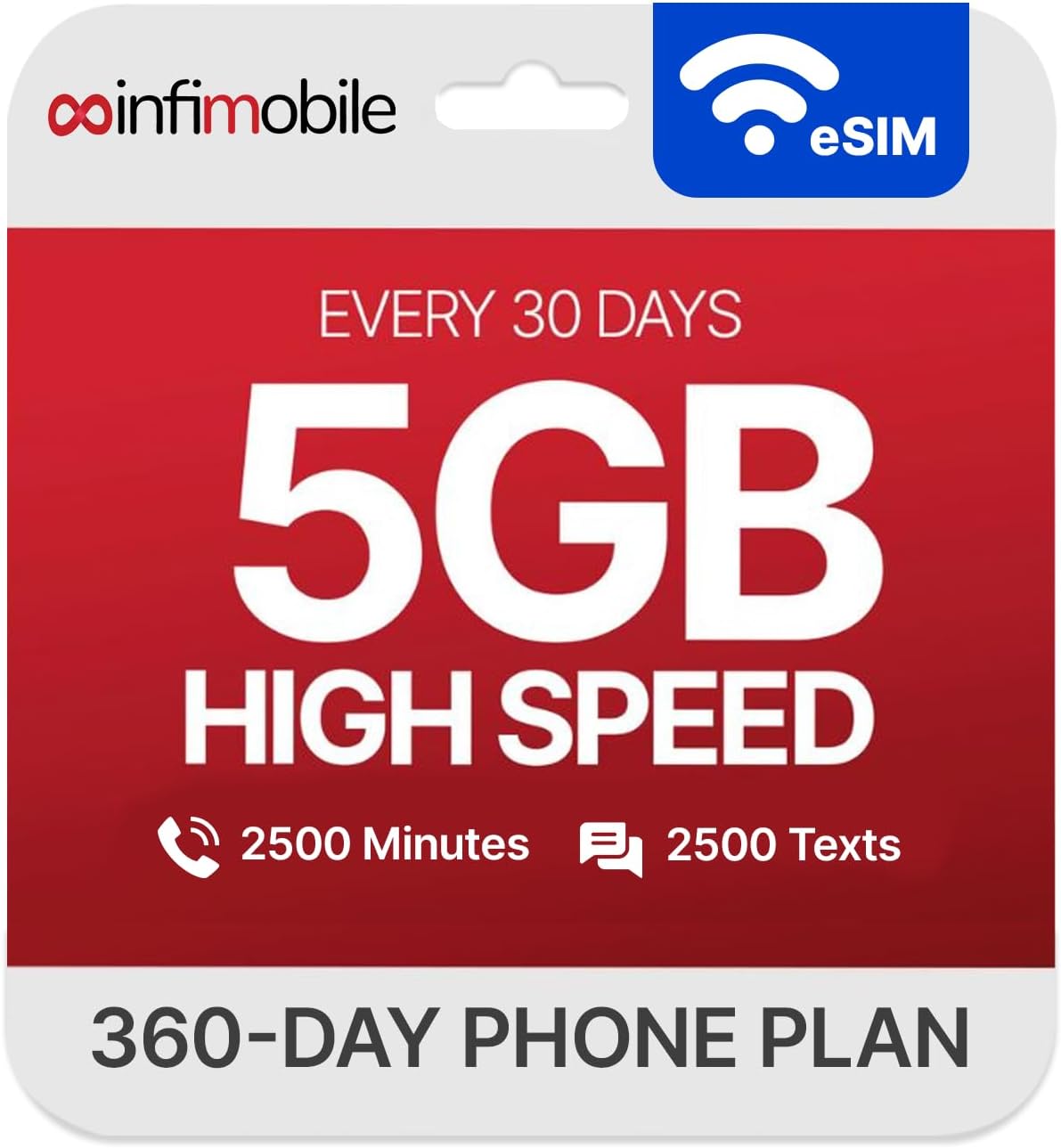$15/Month | Infimobile Prepaid Plan: 12 Months V Network | 5GB High-Speed Data Per Month | 2500 Minutes and 2500 Text| Prepaid Plan eSIM USA, Quick Activation | Nationwide Coverage | 4G, 5G Network